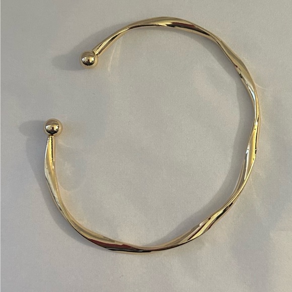 NEW Fashion Sizable Golden-Tone Twisted Alloy Open Bangle Bracelet Balled Ends - Picture 4 of 7